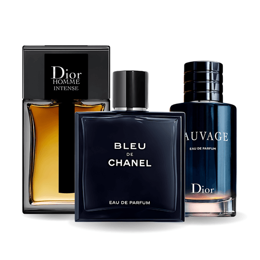 Kombinace 3 parfémů Sauvage Dior, Bleu de Chanel, Dior Homme Intense 100ml