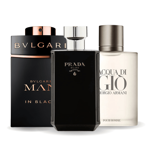 Kombinace 3 parfémů Bvlgari In Black, Giorgio Armani Acqua Di Gio, L'Homme Prada Intense 100ml